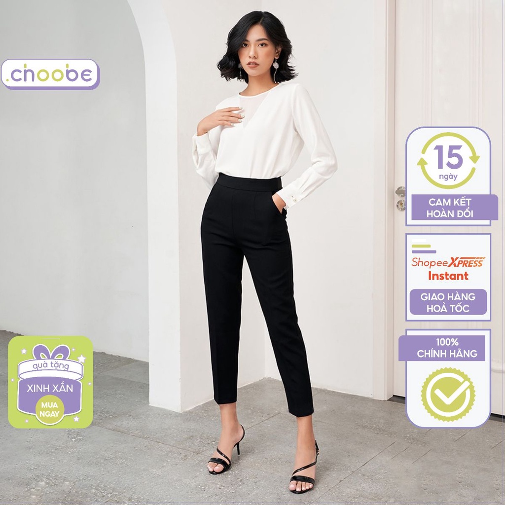 Quần baggy nữ Choobe cạp chun sau baggy vải công sở cạp cao dáng chuẩn thanh lịch Q26