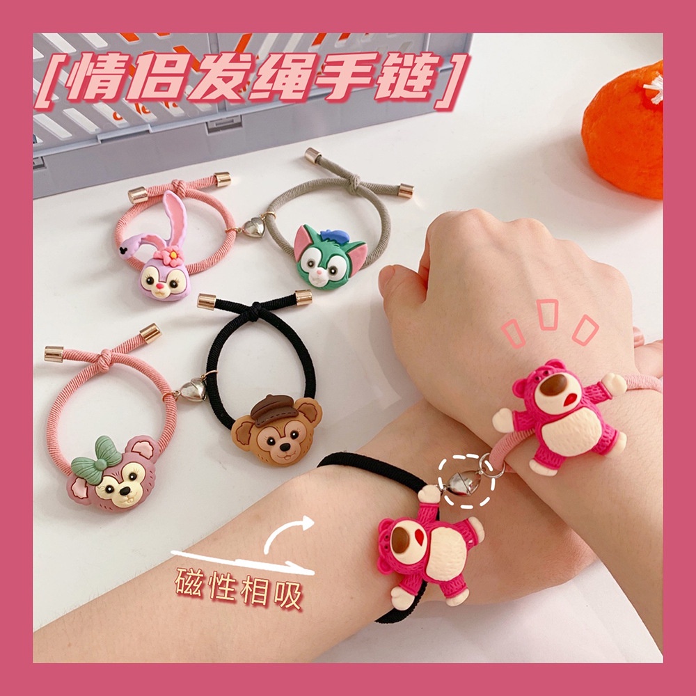 Set 2 dây cột tóc nam châm mềm mại hình gấu hoạt hình dễ thương dành cho nữ
