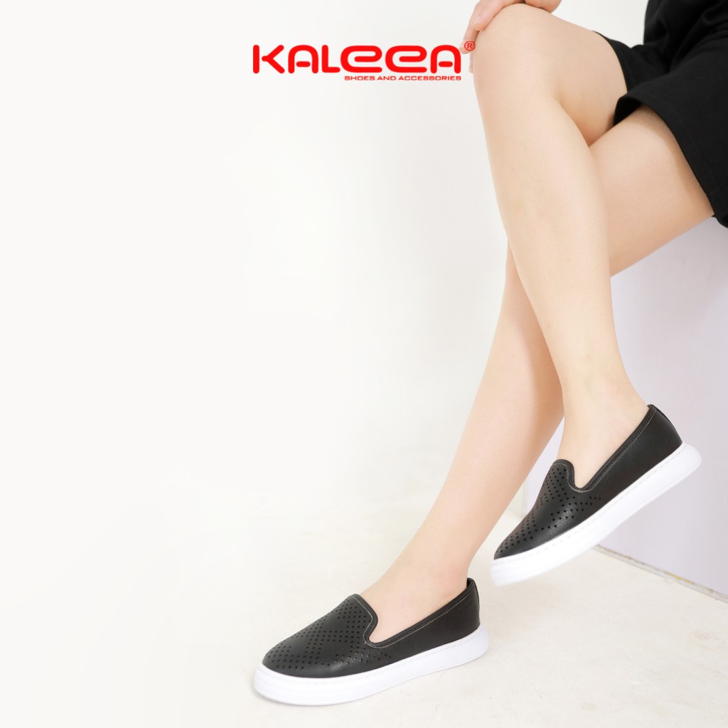 Giày Lười Slip On Nữ Thoáng Khí Kháng Khuẩn KALEEA HTK2003 Chất Liệu Da Bò Đế Đúc Cao Su Ma Sát Cao Chống Mài Mòn Đế