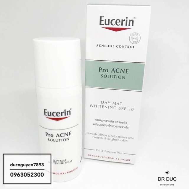 Kem Dưỡng Làm Sáng Da Chống Nắng Eucerin Pro Acne Day Mat Whitening SPF 30 Dành Cho Da Nhờn Mụn