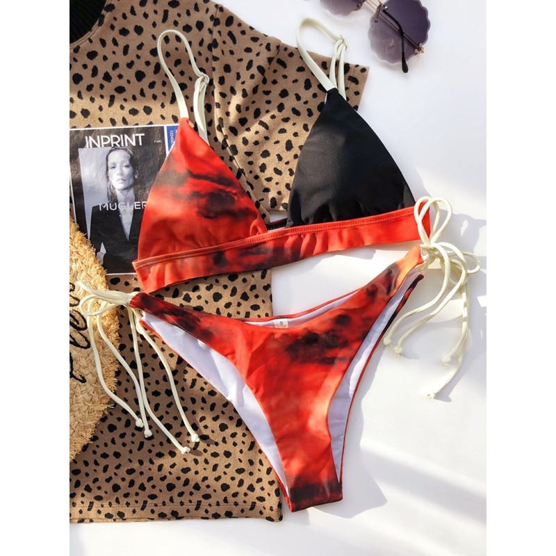 [BKN885] &lt;ÂU&gt; SET BIKINI ĐEN LOANG ĐỎ