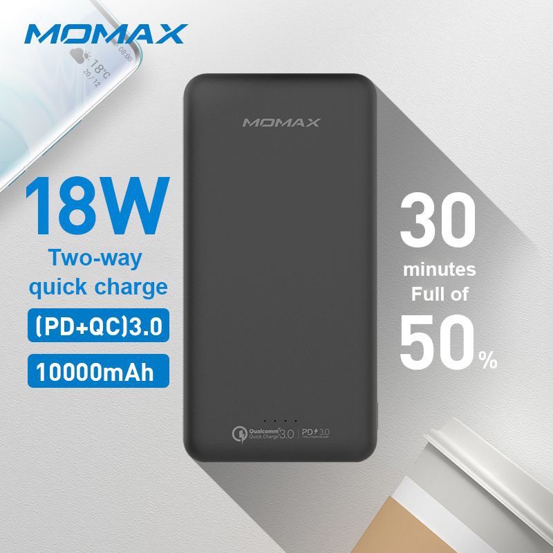 Pin sạc dự phòng sạc nhanh 18W Momax iPower Minimal PD IP68W PD 3.0 + QC 3.0 siêu mỏng