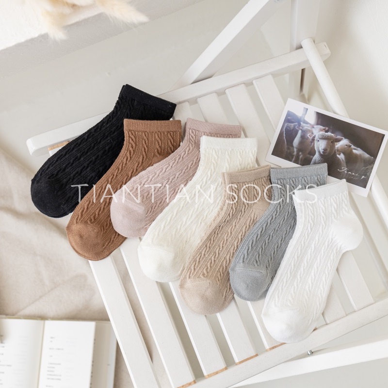 TIANTIAN T205 Vớ Cotton Cổ Thấp tất  nữ cổ ngắn Màu Trơn Đơn Giản Dễ Phối Đồ Phong Cách Nhật Bản Cho Nữ