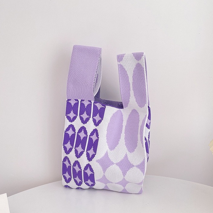 Túi Đeo Vai Đan Len Họa Tiết Sọc Caro Thời Trang Cho Nữ