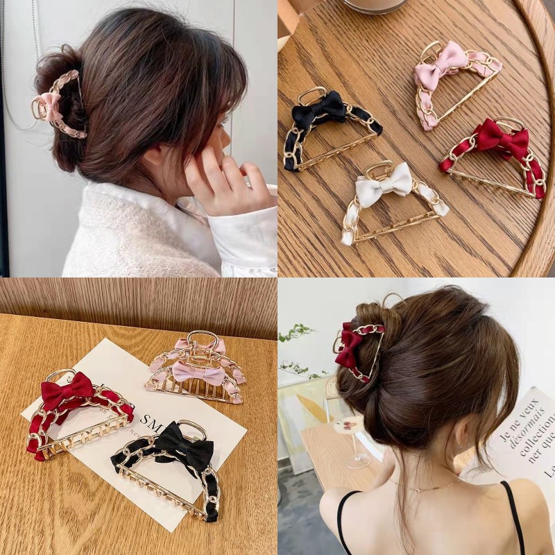 Kẹp Tóc Hình Cá Mập Phối Dây Xích Kim Loại Phong Cách Hàn Quốc