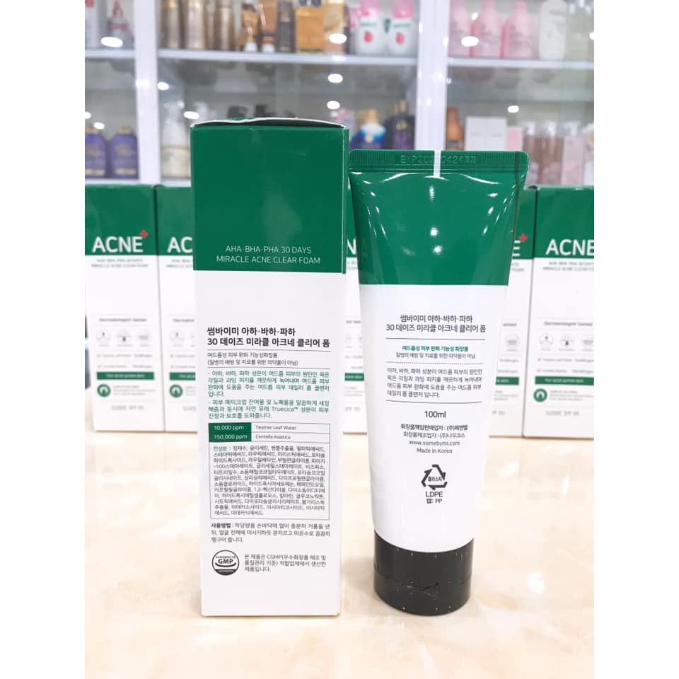 Sữa Rửa Mặt Ngăn Mụn Giảm Nhờn Some By Mi AHA-BHA-PHA 30 Days Miracel Acne Clear Foam 100ml
