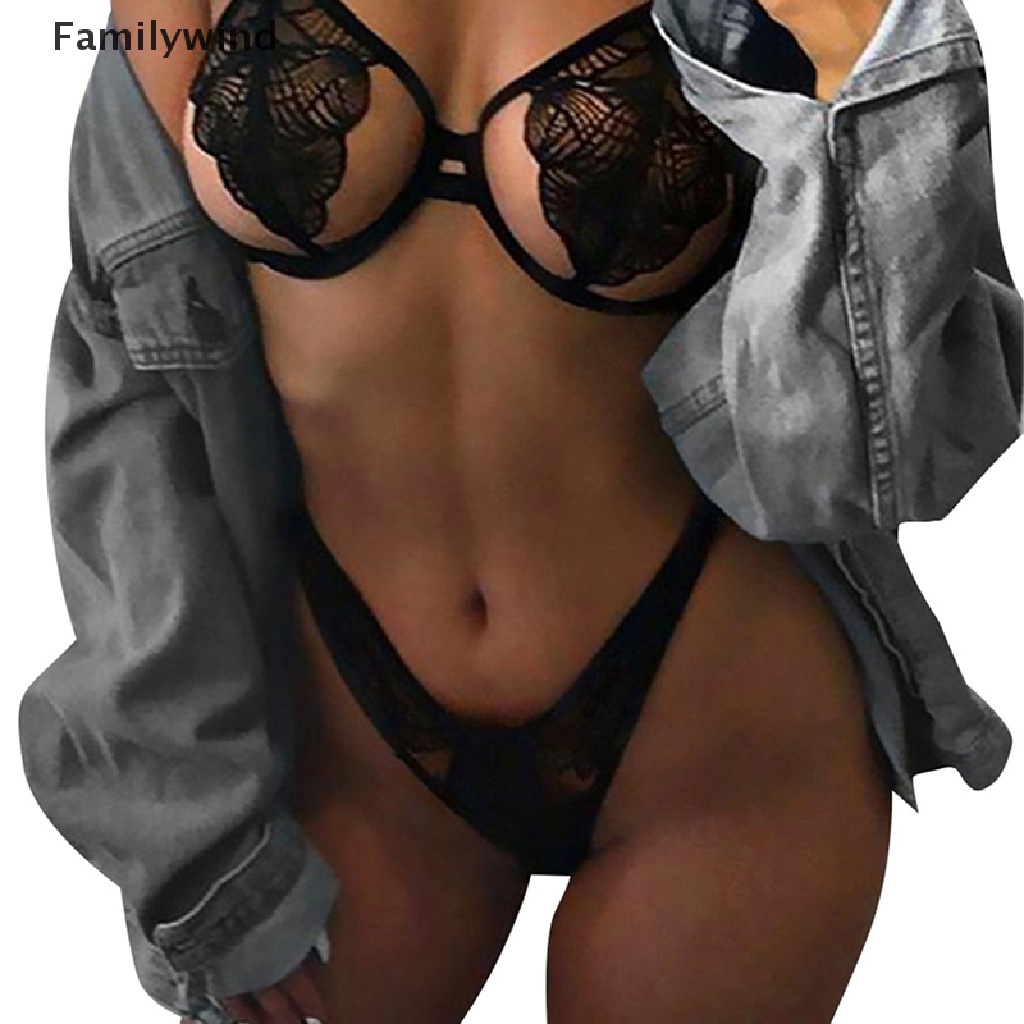 Set Áo Lót Nâng Ngực &amp; Quần Lót Nữ Họa Tiết Ren Hoa Gợi Cảm