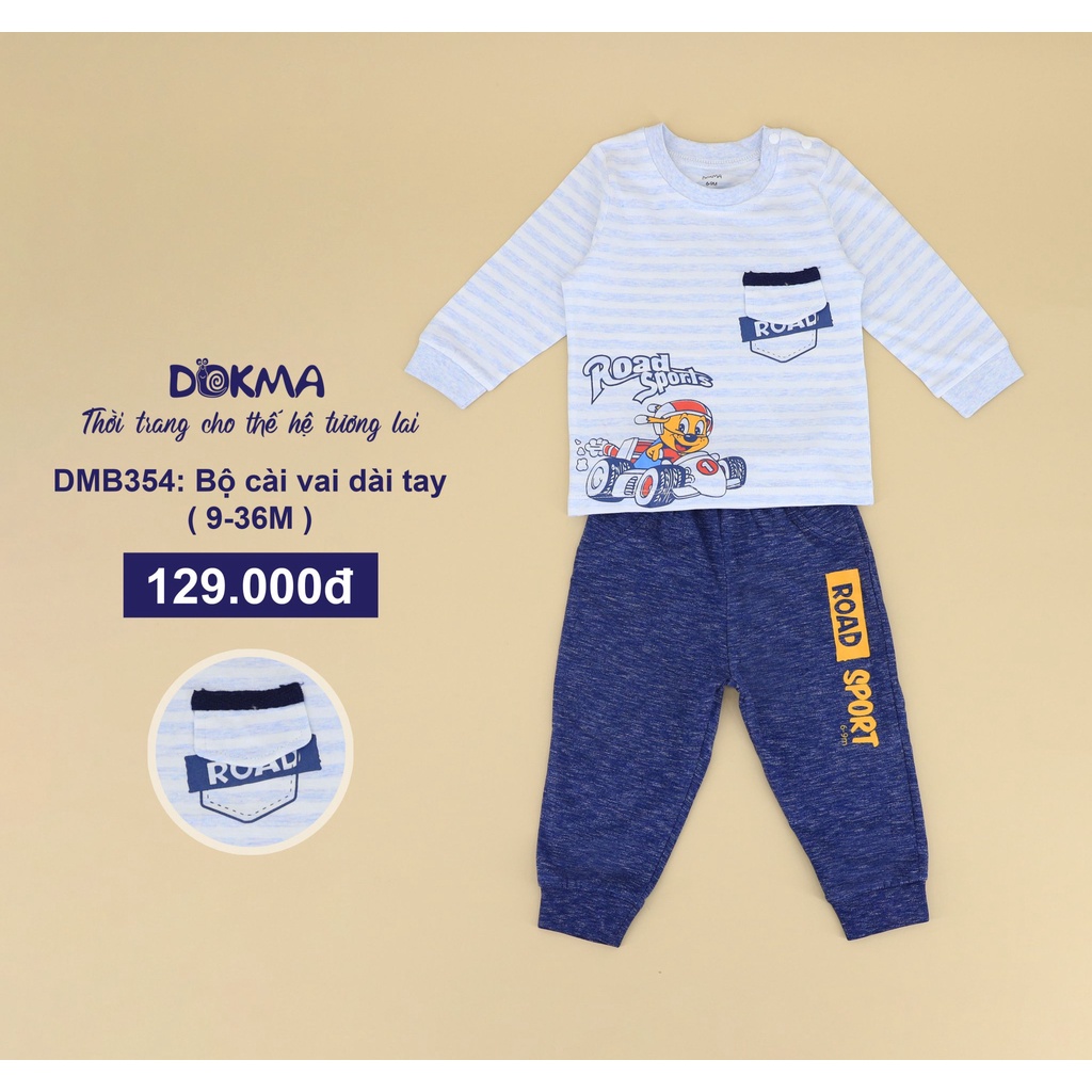 DMB354 Bộ dài tay cài vai Dokma vải cotton mỏng cho bé trai (9-36M)