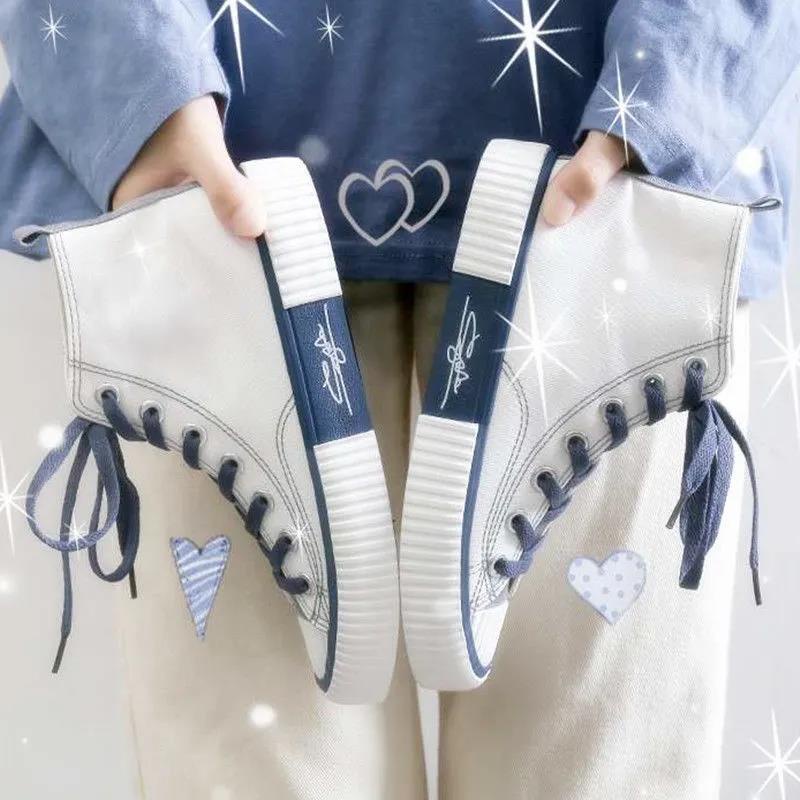 Giày Vải Canvas Cổ Cao Thoải Mái Bốn Mùa Phong Cách Harajuku Hàn Quốc Dễ Phối Đồ Cho Nữ