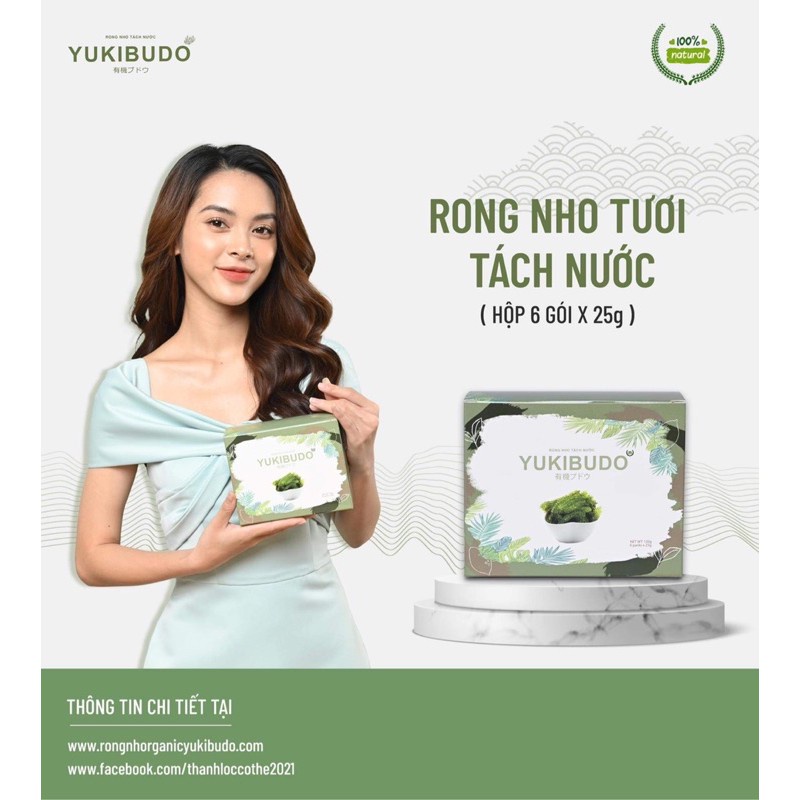 Rong nho tươi tách nước YUKIBUDO hộp 6 gói tặng 3 sốt mè và sabudo 1 gói 20g