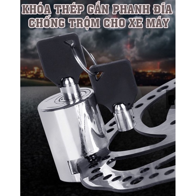 Khóa phanh đĩa xe máy hình trụ chống trộm, thép nguyên khối an toàn thông minh
