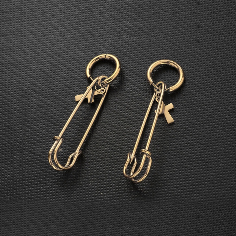 Khuyên Tai Dạng Vòng Phối Đinh Tán Hình Thánh Giá Bằng Hợp Kim Phong Cách Hiphop Thời Trang