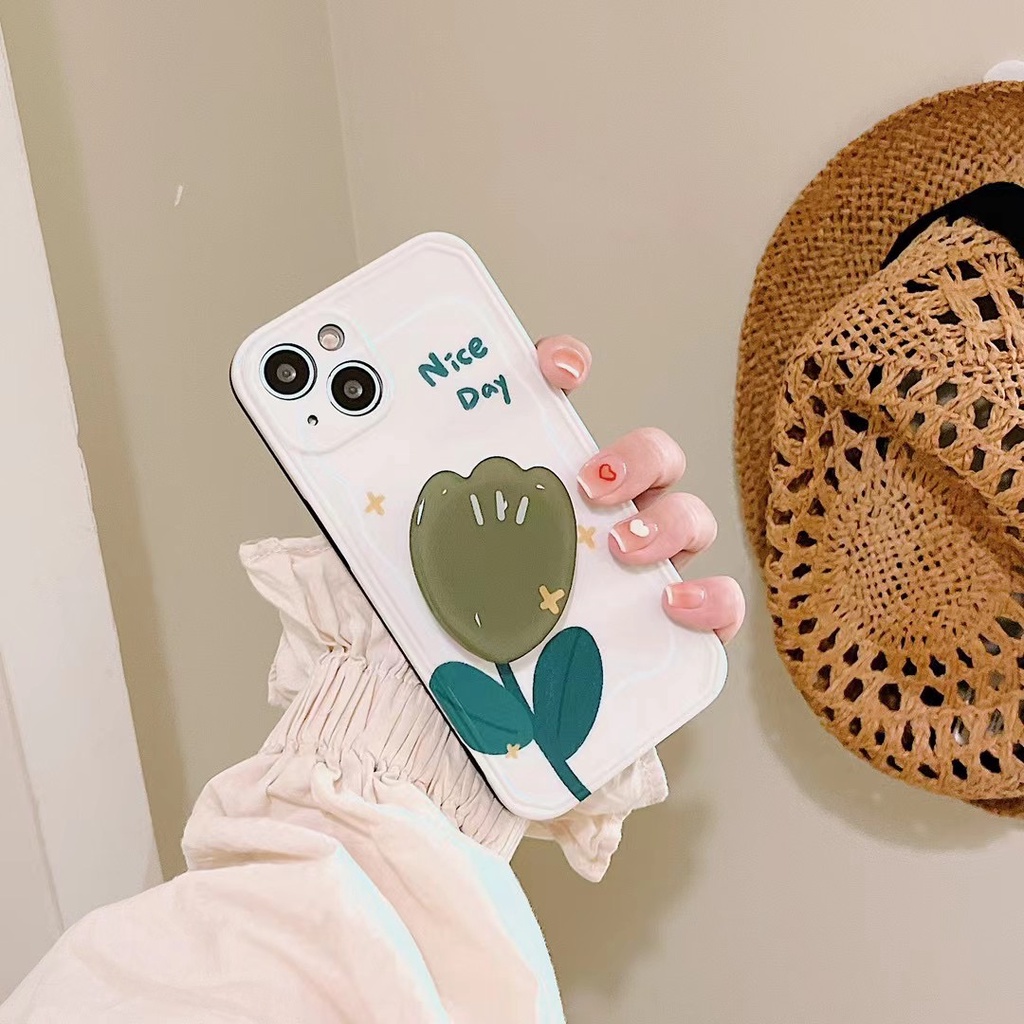 Ốp Điện Thoại tpu Mềm Họa Tiết Hoa Tulip Màu Xanh Dương Gắn Giá Đỡ Cho iphone 13 pro max ins12 pro max 11 pro max xsmax