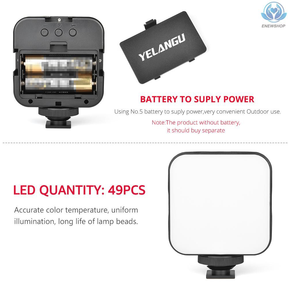 Đèn LED mini YELANGU LED01 hỗ trợ quay video điều chỉnh độ sáng được 6500K kèm ngàm đỡ cho máy ảnh DSLR