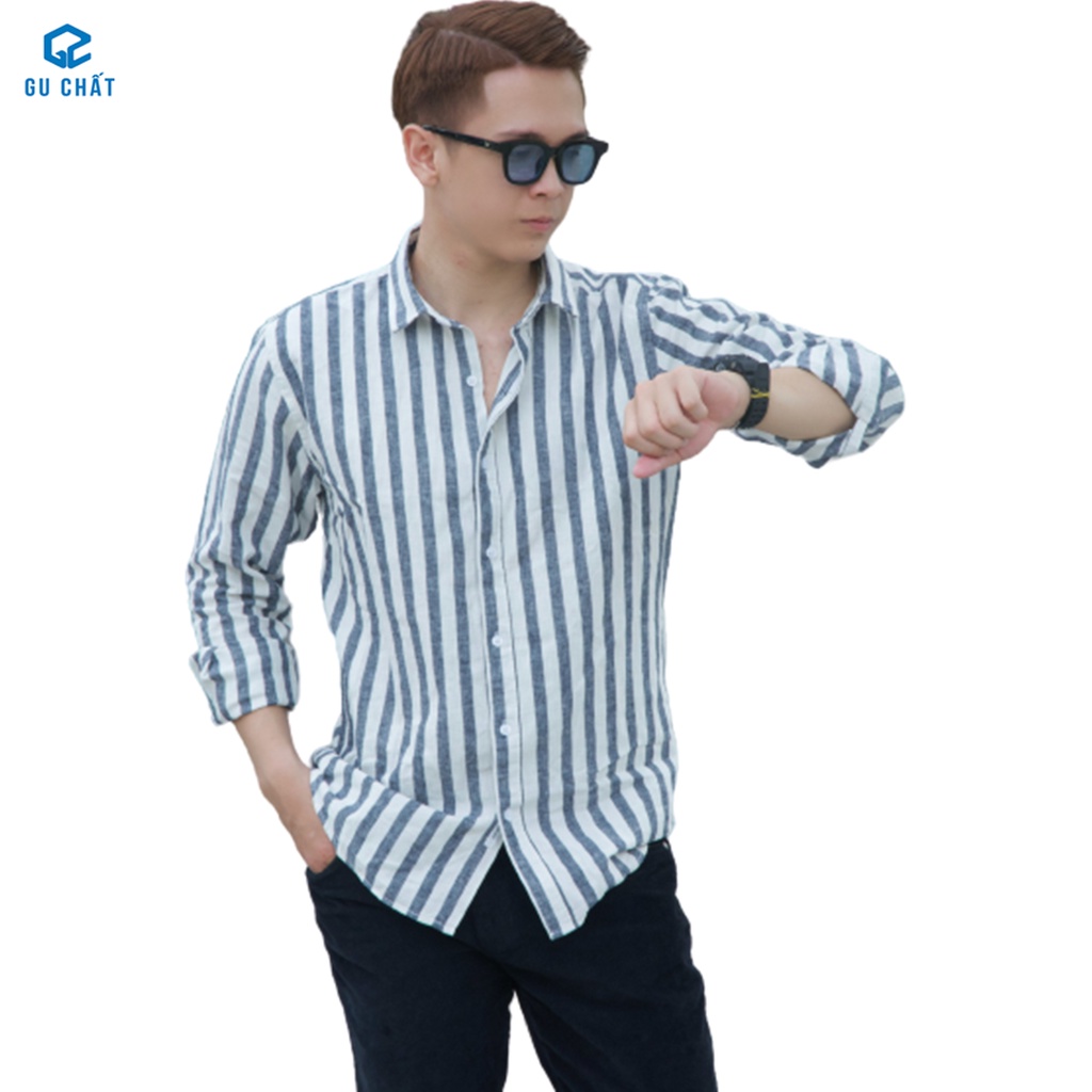 Áo Sơ Mi Dài Tay 2 Màu Kẻ Sọc GU CHẤT, Vải Cotton Đẹp Thời Trang Trẻ Trung Năng Động GUSM12