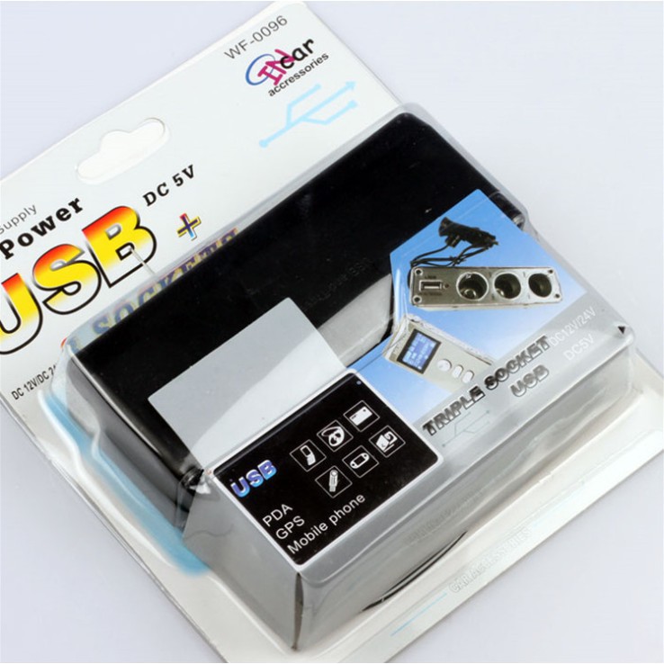 Bộ chia 3 đầu tẩu kiêm 1 cổng sạc USB Trên xe ô tô 12-24V by huyhung_auto
