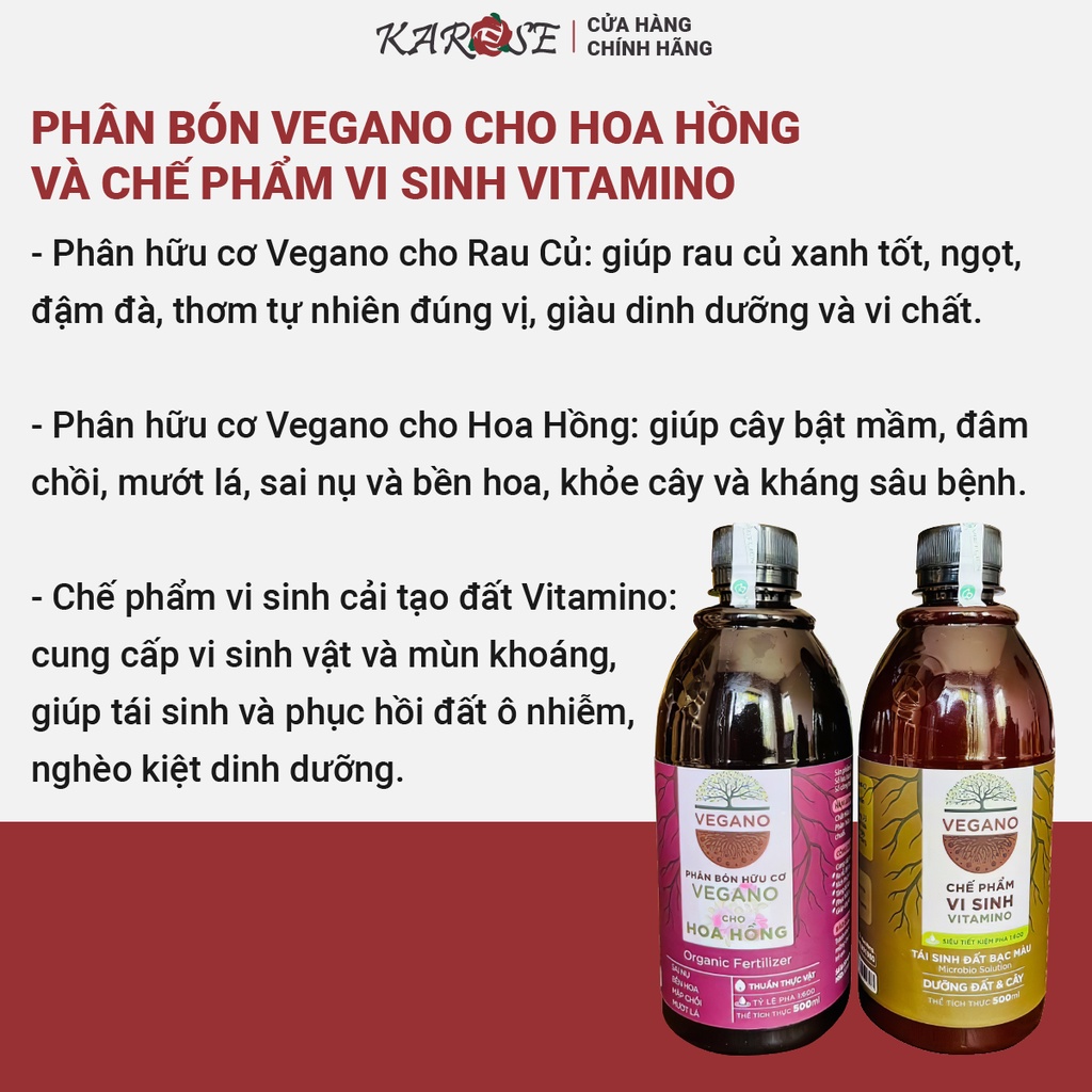 Combo phân bón Vegano cho hoa hồng + chế phẩm vi sinh Vitamino cải tạo đất