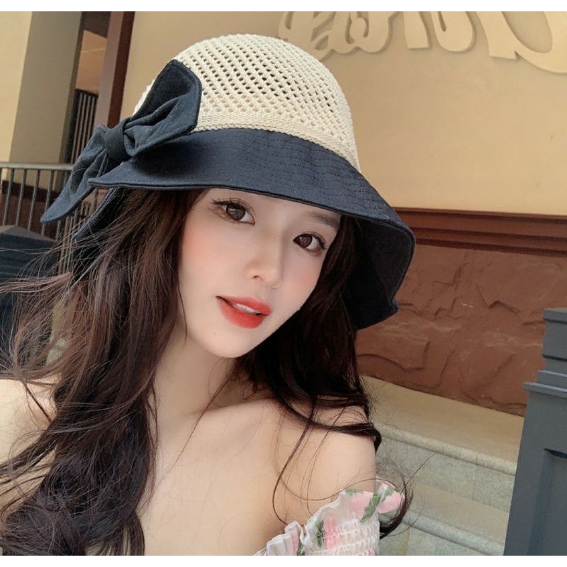 Nón đi biển chống nắng UV gấp gọn thông thoáng cho nữ chất liệu liệu cói vải cao cấp