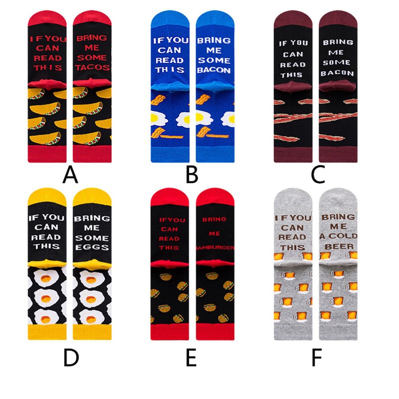 folღ Unisex If You Can Read This Crew Socks Funny Saying Bring Me Tacos Bacon Eggs Hamburger Beer Letters Novelty Hosiery