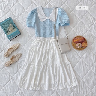 Áo kiểu nữ tay phồng viền ngọc nhiennhienvintage BA165