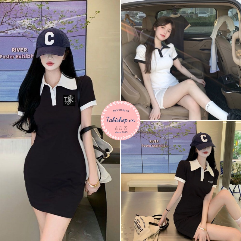 Váy polo nữ phối cổ Đầm body vải thun co giãn thoải mái