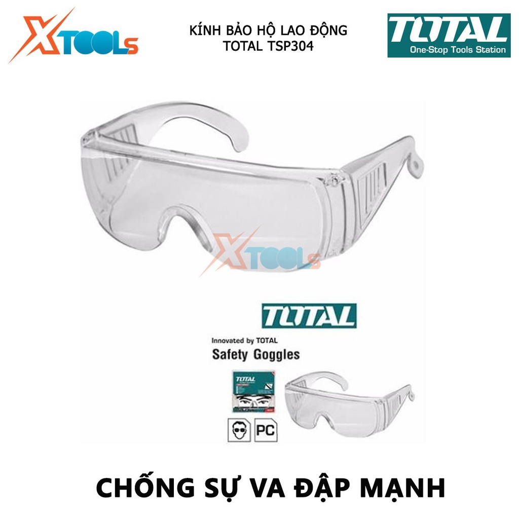 Kính bảo hộ TOTAL TSP304 kính chống bụi màu trong suốt, được làm từ chất liệu nhựa loại tốt nên có thể chịu lực tốt