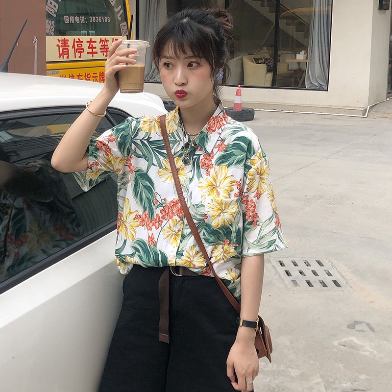 Áo Sơ Mi Hawaii Đi Biển Vải Đũi đẹp mát hoạ tiết hoa lá chim cò mặc nhóm đồng phục đi biển, áo lớp sơ mi.