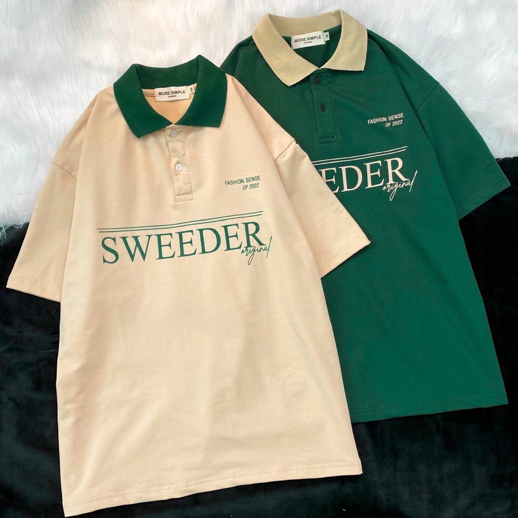 Áo Thun Polo Tay lỡ SENSE SWEEDER màu XANH/TAN form rộng ✳️ Chất thun da cá form nam nữ unisex/Áo thun có cổ Jaystoree2