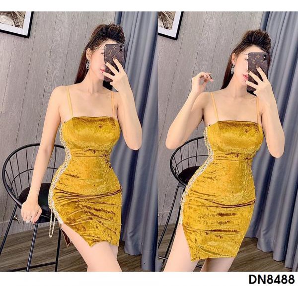 DN8488 - Đầm body xẻ tà phối xích sexy