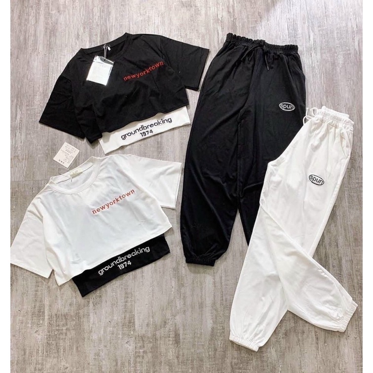 Sét đồ nữ thể thao quần dài nỉ ấm áp kèm áo y hình