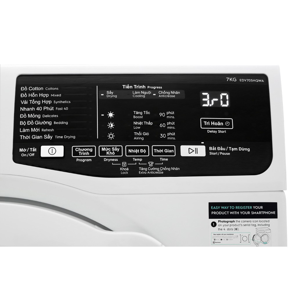 [Giao HCM] - Máy sấy Electrolux EDV705HQWA, 7.0kg - Hàng Chính Hãng