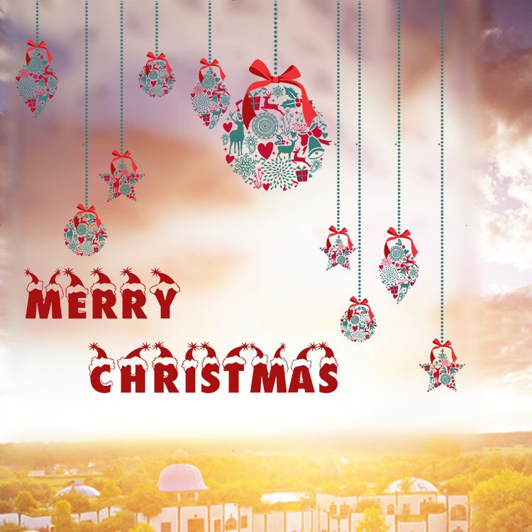 Decal dán kính cao cấp - rèm dây Hoa trang trí Merry Christmas ( 60x58 )