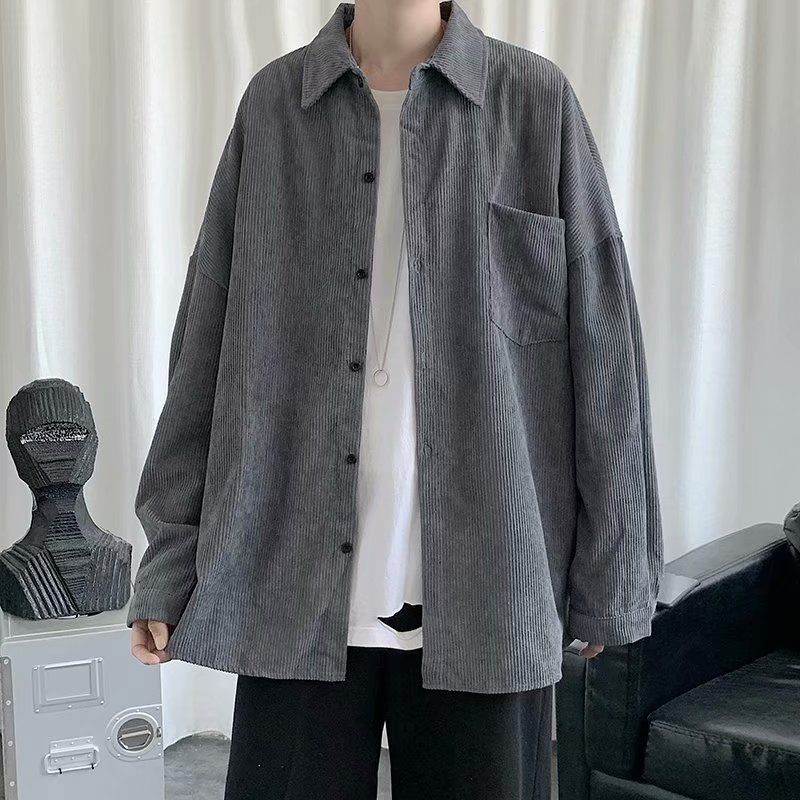 Cộng Với Kích Thước Cộng Với Kích Thước!Áo Khoác Sơ Mi Tay Dài Màu Đen Thời Trang Xuân Thu Cho Nam Giới