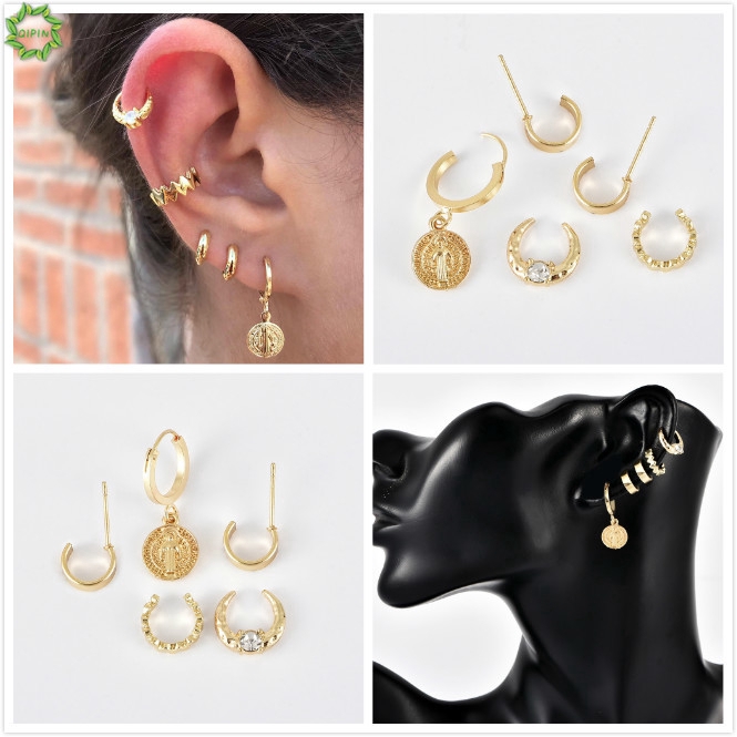 Set 5 khuyên tai vàng đơn giản kiểu dáng nhỏ xinh xắn thời trang nữ