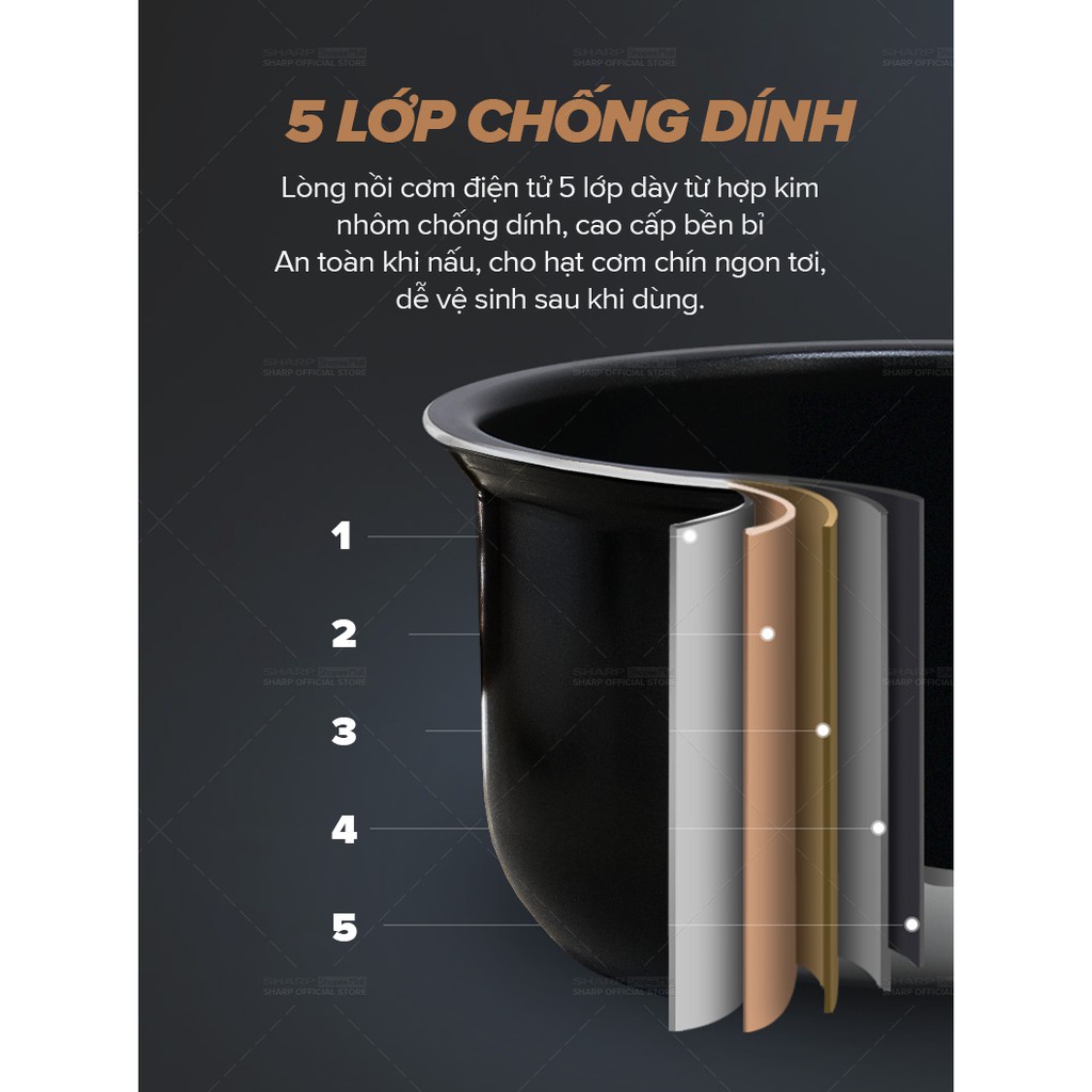Nồi Cơm Điện Tử Sharp KS-COM100DV-RD 1 Lít 600W Hẹn giờ, 6 chế độ nấu Chính hãng