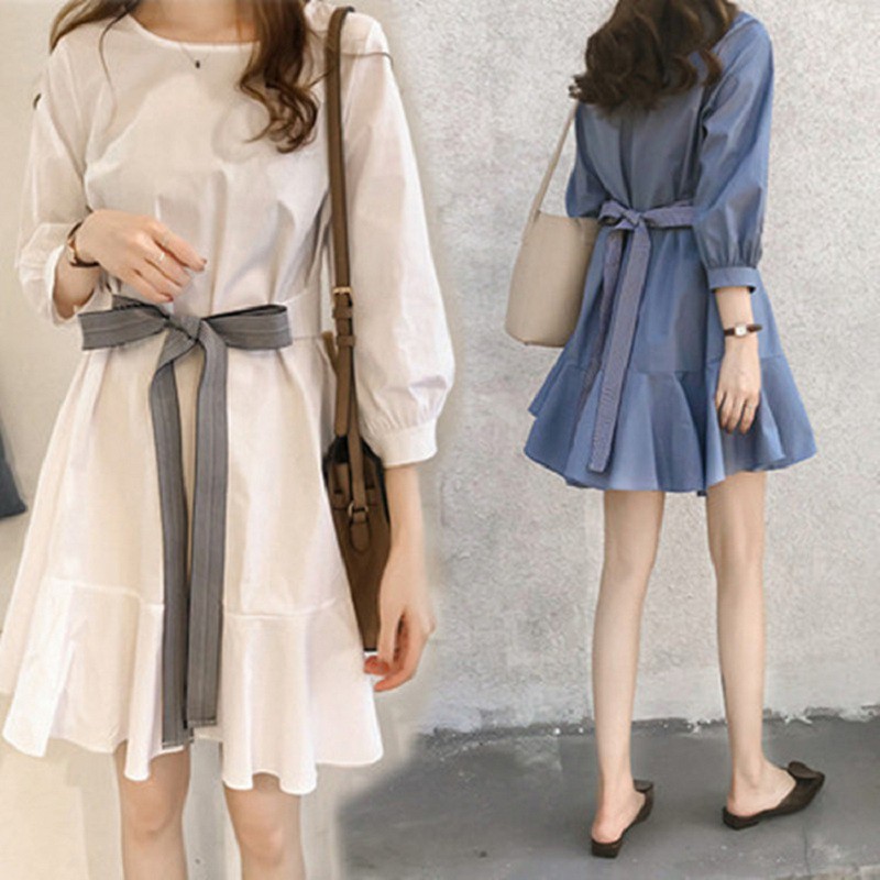 Váy nữ ❤FREESHIP ❤Váy nữ tay dài - chất thô đũi mềm, cột nơ 2 kiểu - công sở, đi tiệc siêu trẻ trung | BigBuy360 - bigbuy360.vn
