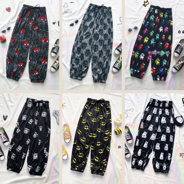 Quần thun dài hoạt hình unisex nam nữ form rộng ống bo jogger SIB035