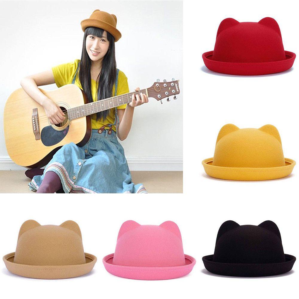 Mũ Len Giữ Ấm Tai Mèo Màu Sắc Đơn Giản Cho Nữ