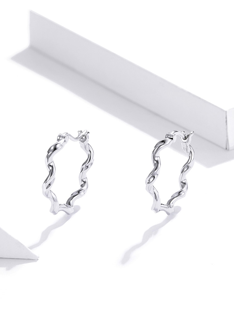 BAMOER Bông Tai Gợn Sóng Chất Liệu Bạc 925 6mm SCE976