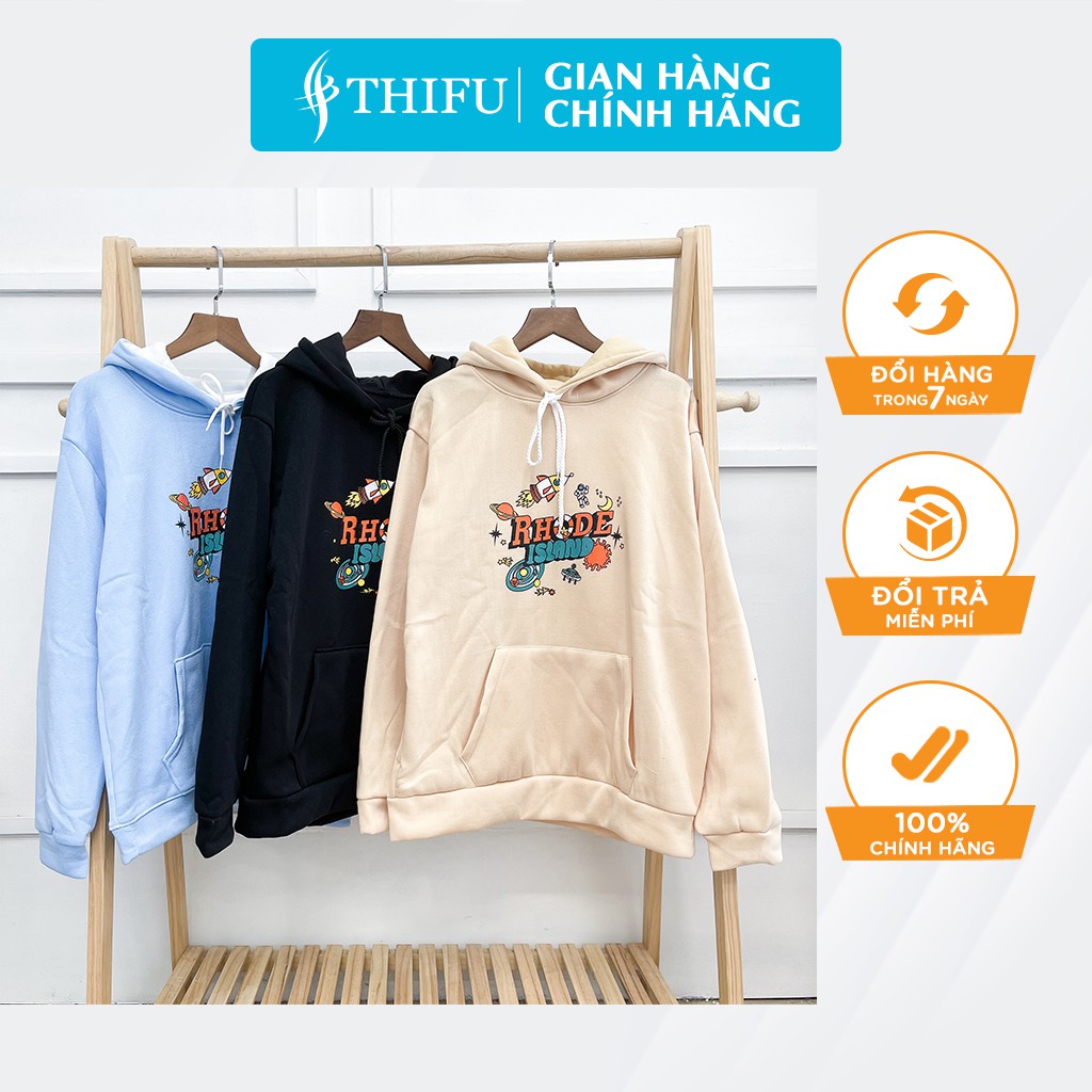 Áo Hoodie Chống Nắng THIFU FASHION In Chữ RHODE Nón , áo hoodie nữ 2 Lớp Chất Liệu Thun PE Cho Nam Nữ Dưới 70 Kg
