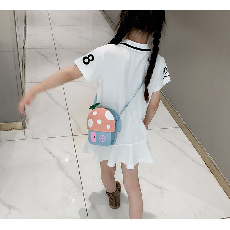 Túi đeo chéo cho bé hình nhà nấm dễ thương chất liệu da phù hợp cho bé đi chơi túi lixi thích hợp cho bé trai và bé gái