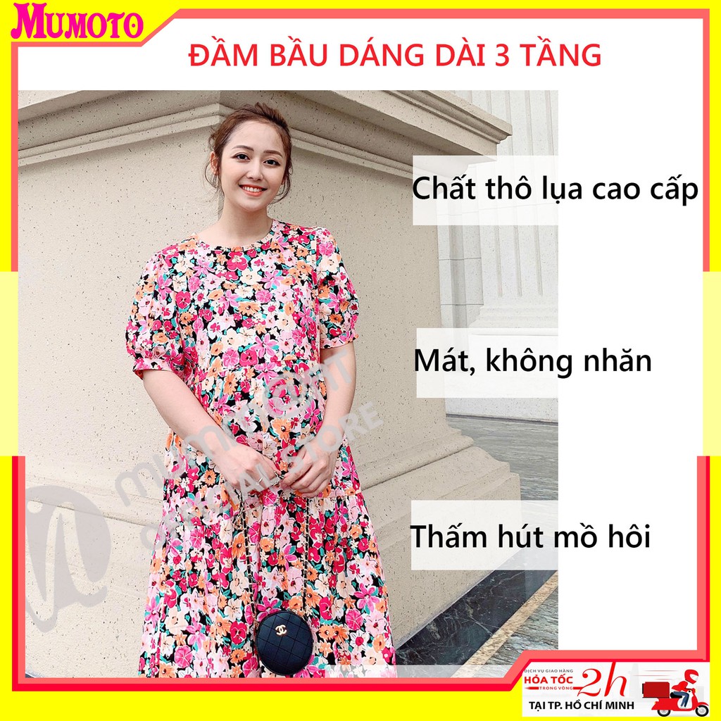 Đầm bầu dáng dài công sở, kiểu xòe hoặc dáng suông, họa tiết hoa văn, caro, đầm bầu đi tiệc - MUMMART