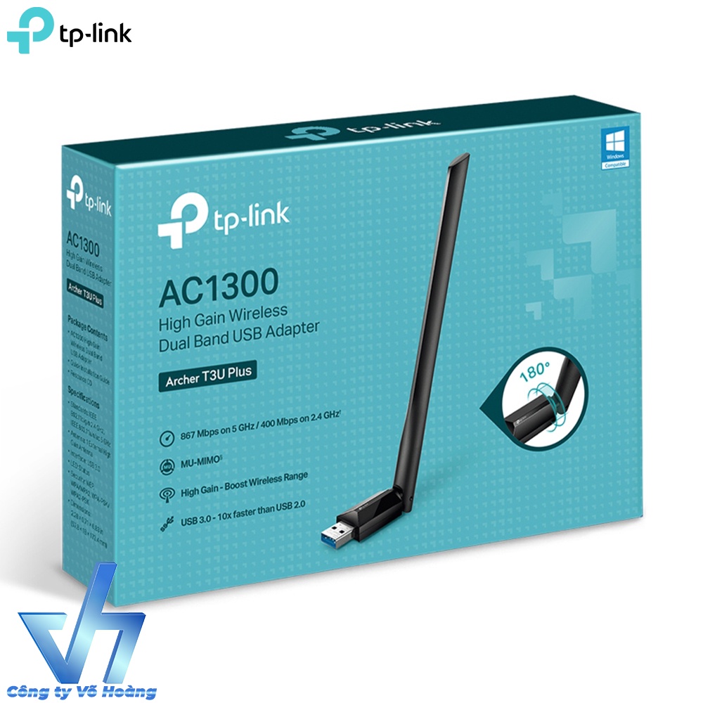 USB thu wifi 2 băng tần tốc độ cực cao TP-Link Archer T3U-Plus chuẩn AC1300 256-QAM