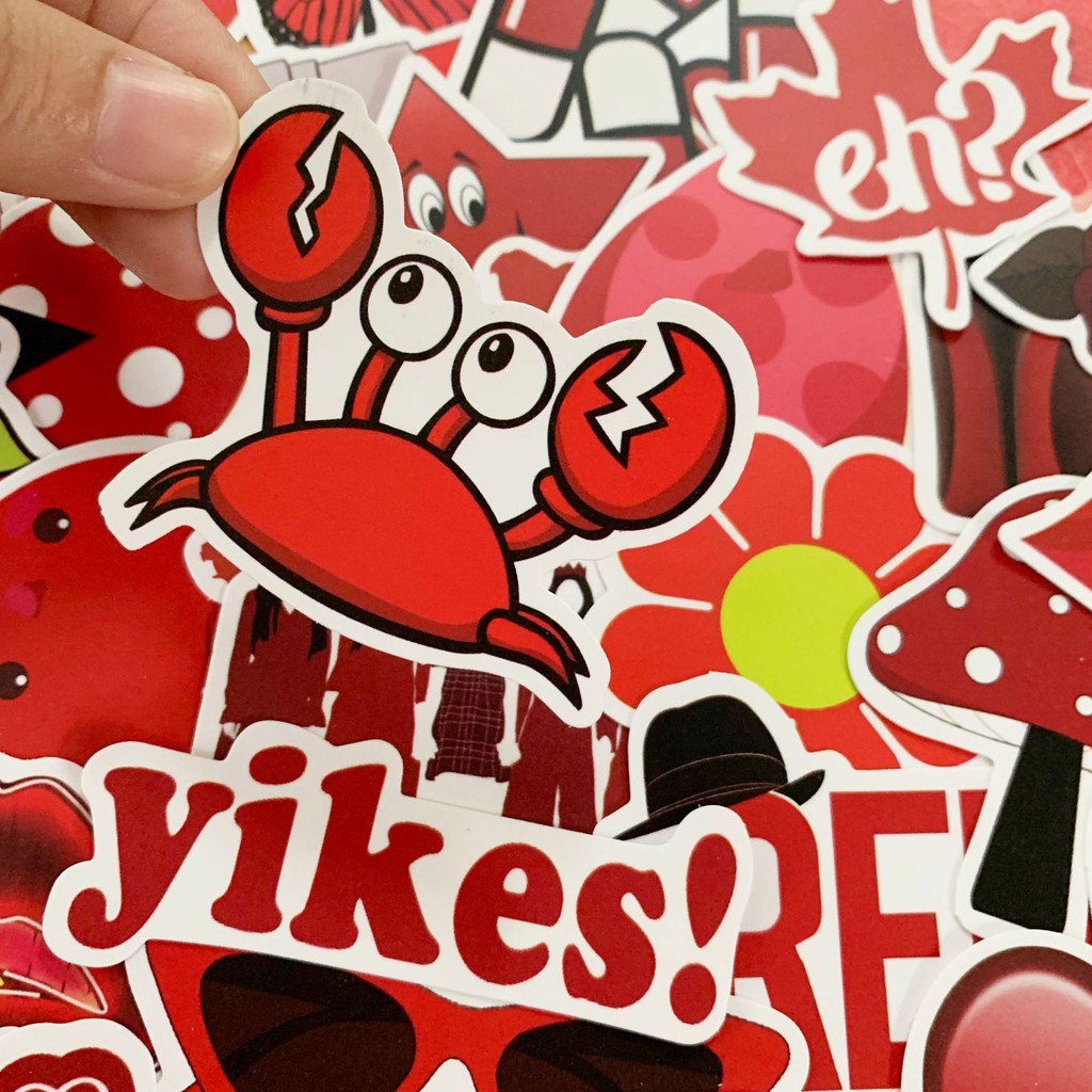 H131 - Sticker Hoạ tiết MÀU ĐỎ độc đáo - PVC/ Hình dán Chống nước