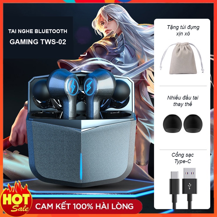 Tai nghe bluetooth gaming có mic Thunder TWS-02 thế hệ mới 2022 - mẫu tai nghe bluetooth không dây pin trâu, bass mạnh