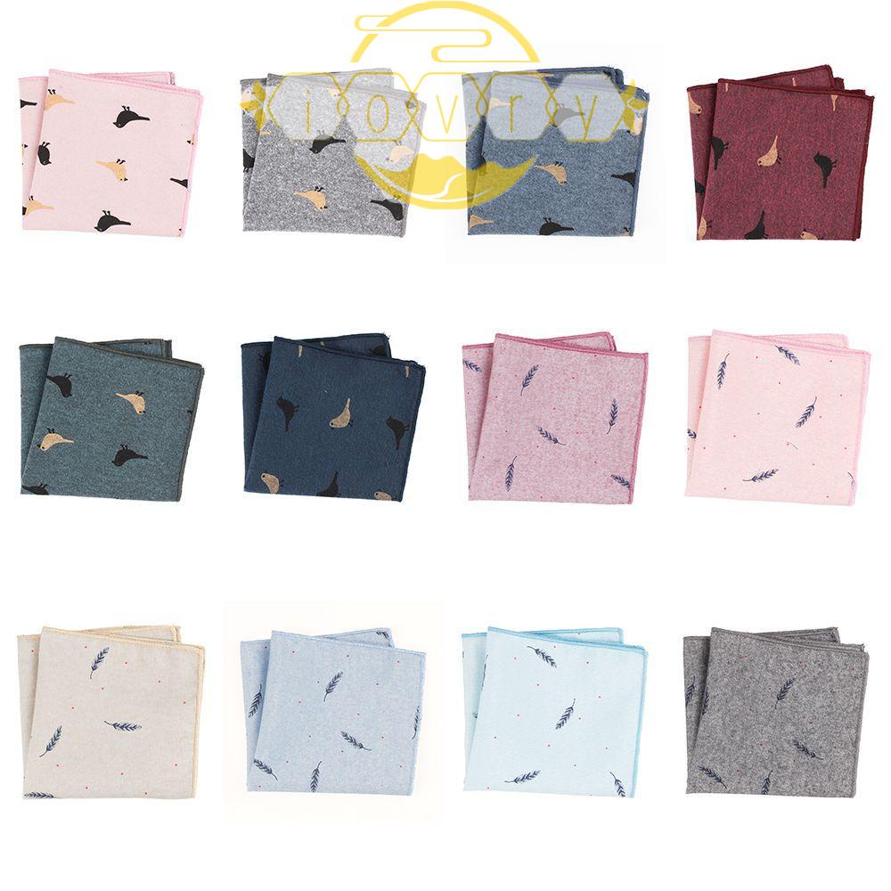 Khăn Tay Cotton Màu Ngà Họa Tiết Lông Vũ Thời Trang Cho Nam