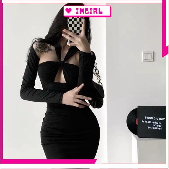 Đầm body cổ dây tay dài 🌺HÌNH THẬT🌺 váy ôm cutout cổ yếm khoét ngực thiết kế cúp ngực hở vai quyến rũ
