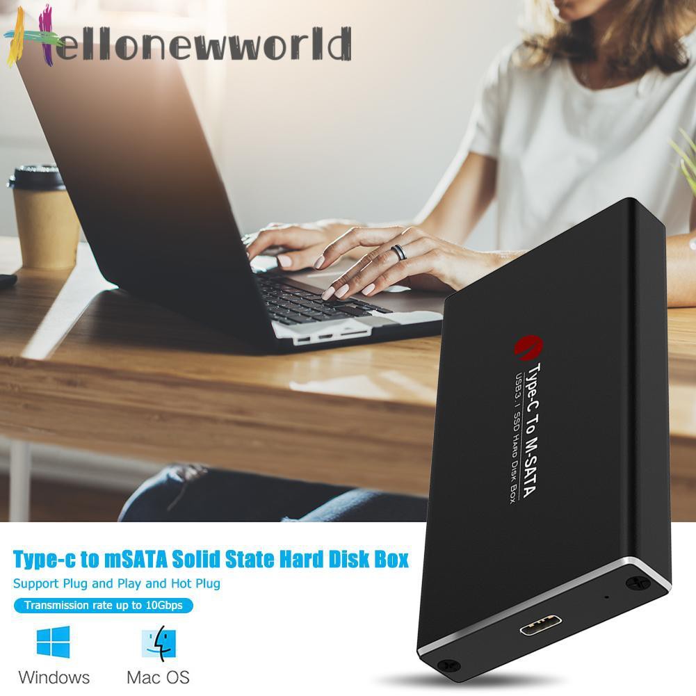 Hellonewworld Type C to mSATA Mobile Box Adapter USB 3.1 SSD Solid State Drive Enclosure