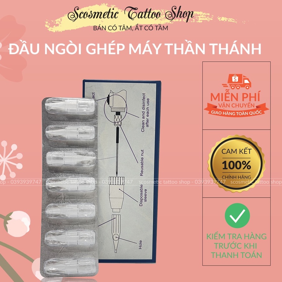 Đầu ngòi ghép máy thần thánh sài gòn đầu nhựa cứng hỗ trợ phun xăm thẩm mỹ 1 vỉ 7 chiếc