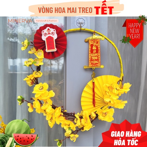 [TẾT 2023] Vòng hoa mai treo cửa trang trí Tết Quý Mão